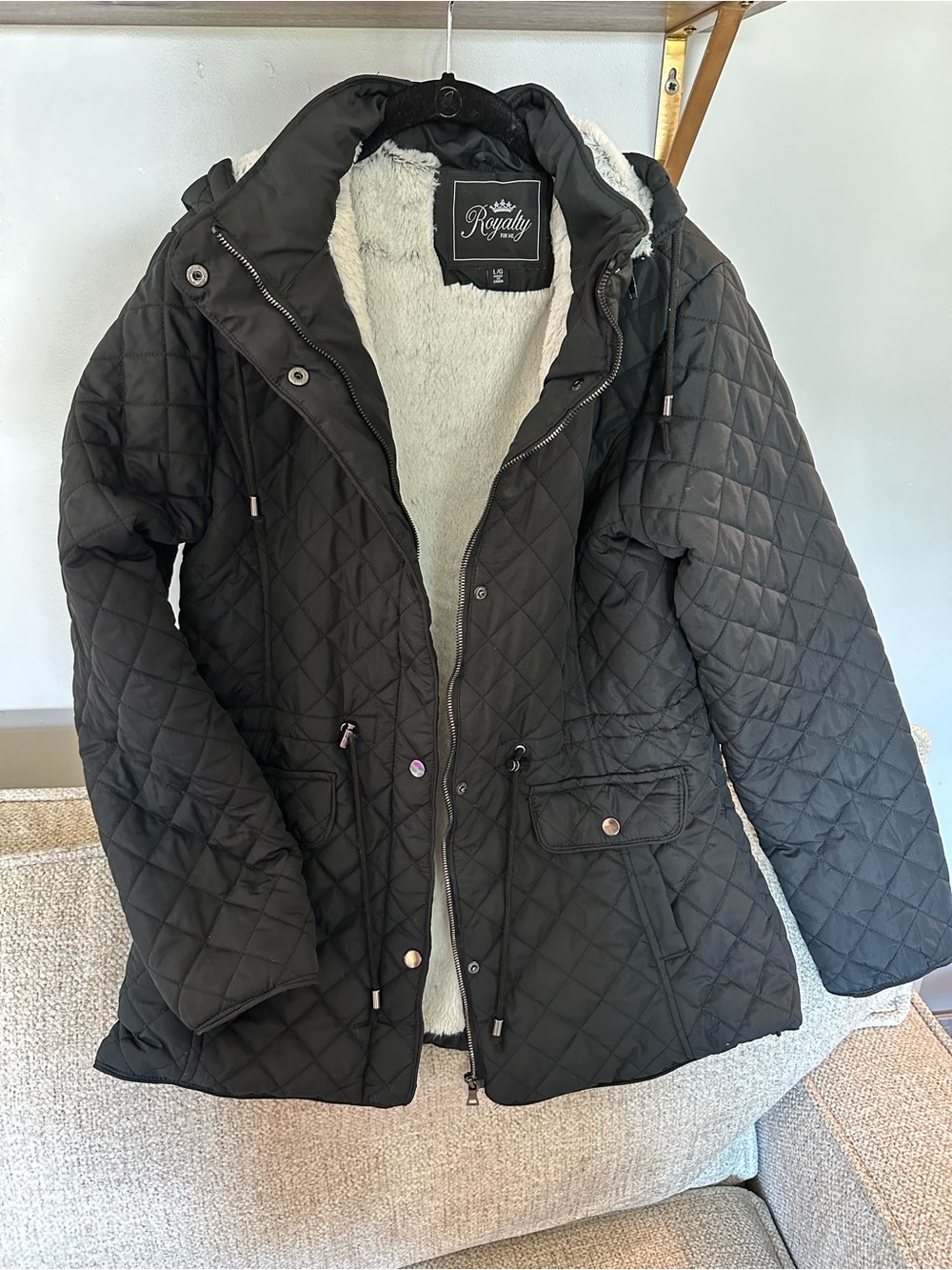 Royalty For Me Black Quilted Puffer Coat with White Faux Fur Lining